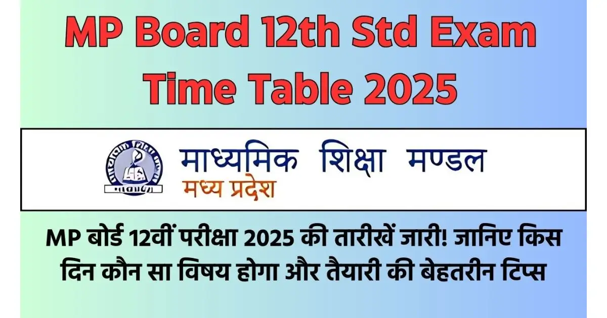 MP Board 12th Std Exam Time Table 2025