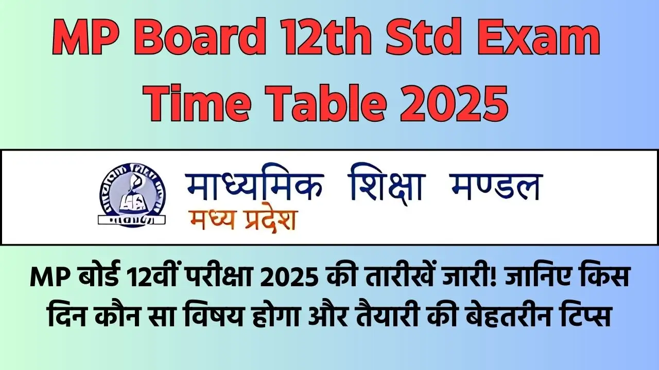 MP Board 12th Std Exam Time Table 2025